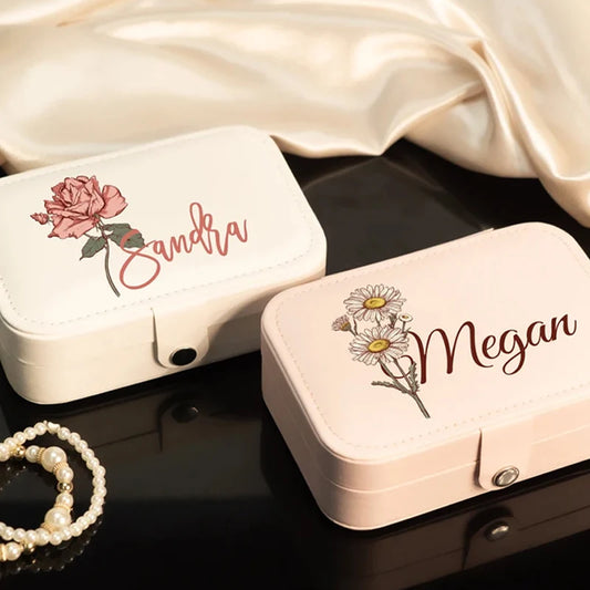 Personalized Floral Jewelry Case | Custom Birth Month Flower Gift Jewelry Travel Case Peaceful Pleasures Health and Wellness