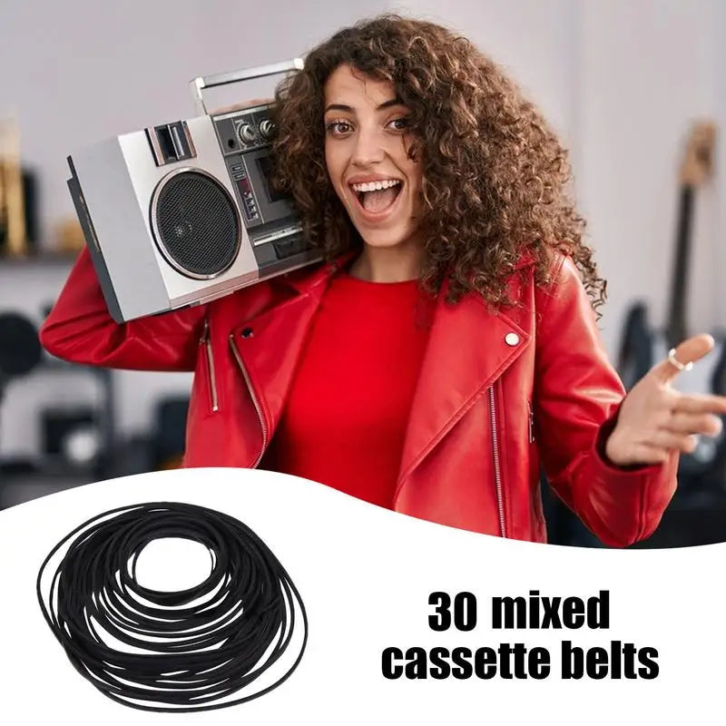 30PCS Universal Mix Cassette Tape Machine Belt Assorted Common Square Flat Mixed Rubber Belt For Recorders Walkman DVDDrive Peaceful Pleasures Health and Wellness