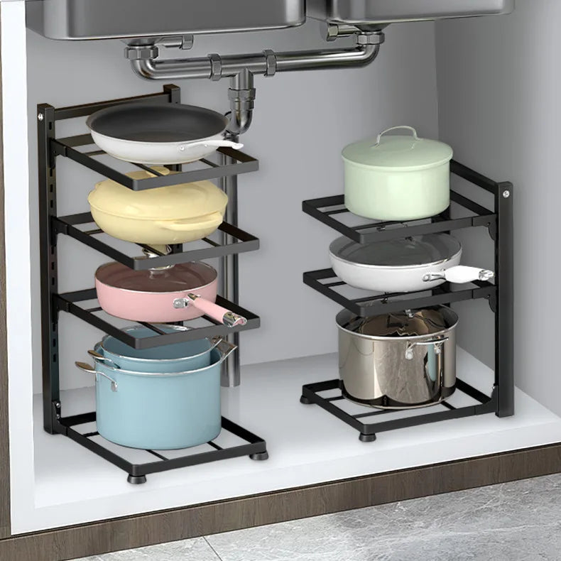 Adjustable Thickened Multi Layer Pot Pan Lid Storage Rack Under Sink Corner Cabinet Space Saving Organizer for Home Kitchen Peaceful Pleasures Health and Wellness