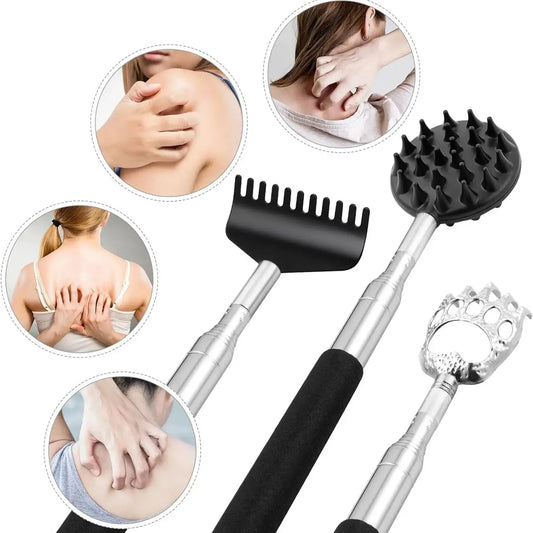 Itchy Scratch Retractable Back Gripper Double-Sided with 3 Detachable Gripper Heads Metal Claw/Rake for Hard-to-Reach Areas Peaceful Pleasures Health and Wellness