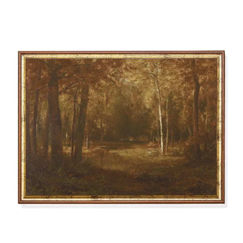 Vintage Autumn Forest Canvas Wall Art | Rustic Farmhouse Decor