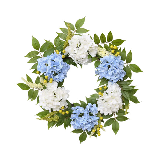 Artificial Hydrangea Wreath | Faux Floral Front Door Decor Artificial Floral Wreath Peaceful Pleasures Health and Wellness
