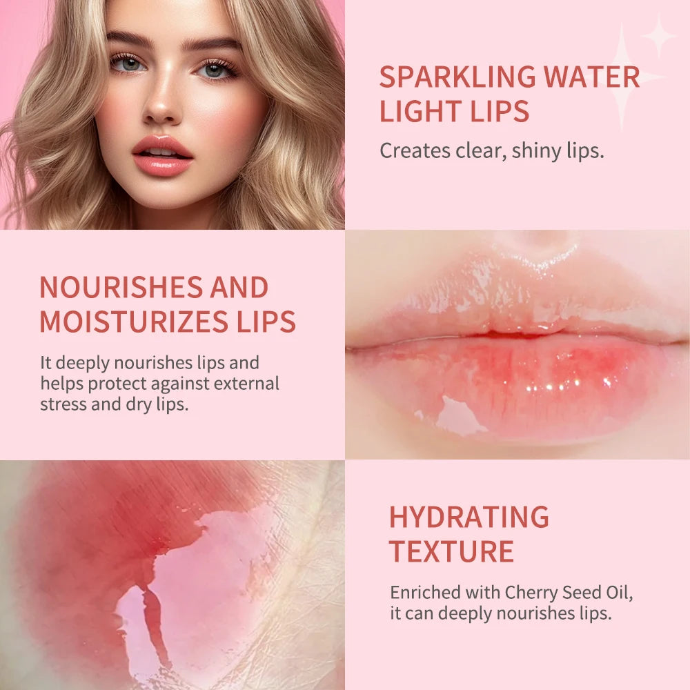 Crystal Lip Glow Oil Cherry Pink Lips Plumper Gloss Hydrating Plumping Lips Coat Tinted Lip Plumper Serum Lips Glow Oil Makeup Peaceful Pleasures Health and Wellness