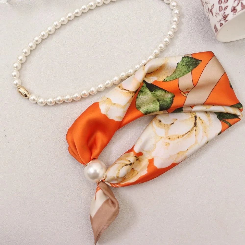 Layered Scarf Necklace with Pearl Chain | Boho Bandana Jewelry