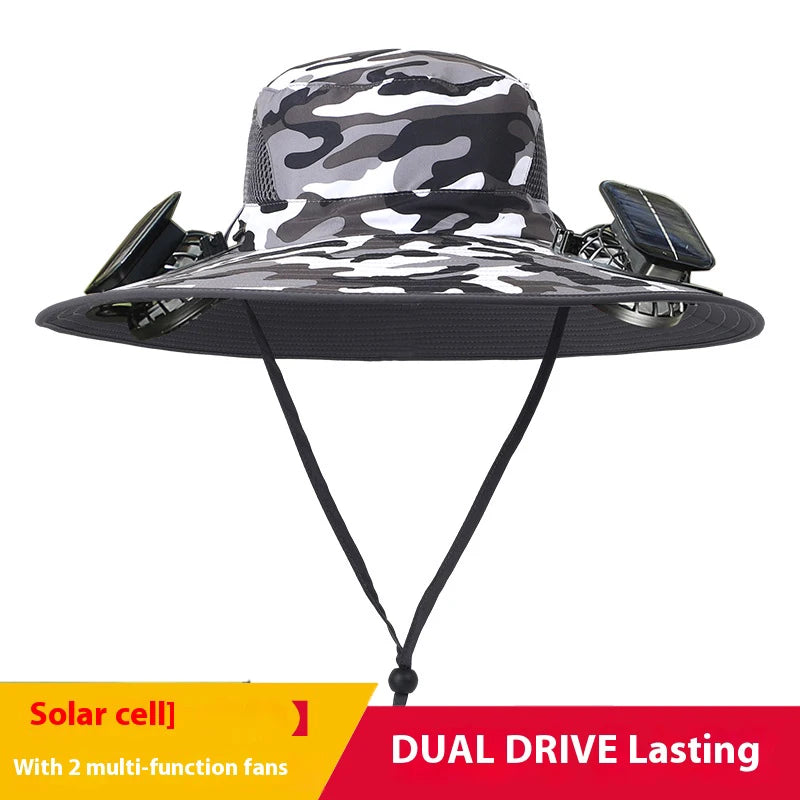 [Solar Fan Hat] Detachable Dual Fans Outdoor Solar-Powered Multifunctional Fan Hat - Adjustable Three-Speed Wind with USB Chargi Peaceful Pleasures Health and Wellness Style M Adjustable