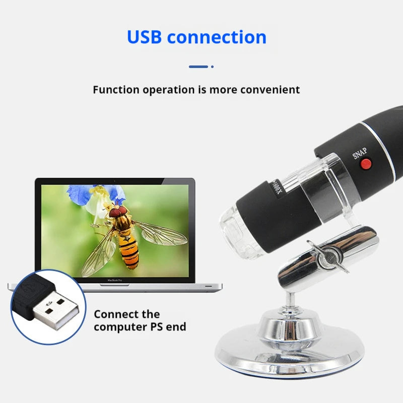 Optical Zoom 500X 1000X 1600X Electron Microscope 8-Light Usb Digital Microscope with Measurement Peaceful Pleasures Health and Wellness
