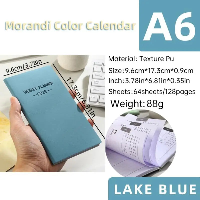 A6 2026 Daily Planner – Morandi Leather Weekly Calendar Book