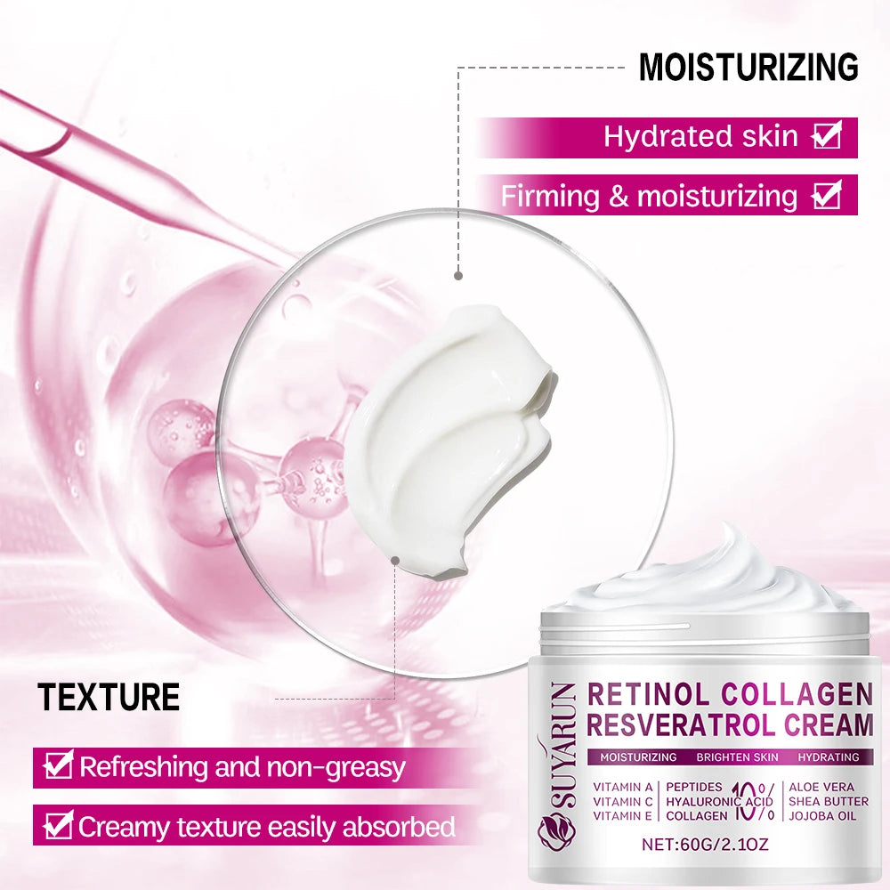 SUYARUN Retinol Resveratrol Anti-Aging Face Cream - Hydrating Night Moisturizer for Wrinkles, Firming & Brightening Skin Care. Peaceful Pleasures Health and Wellness