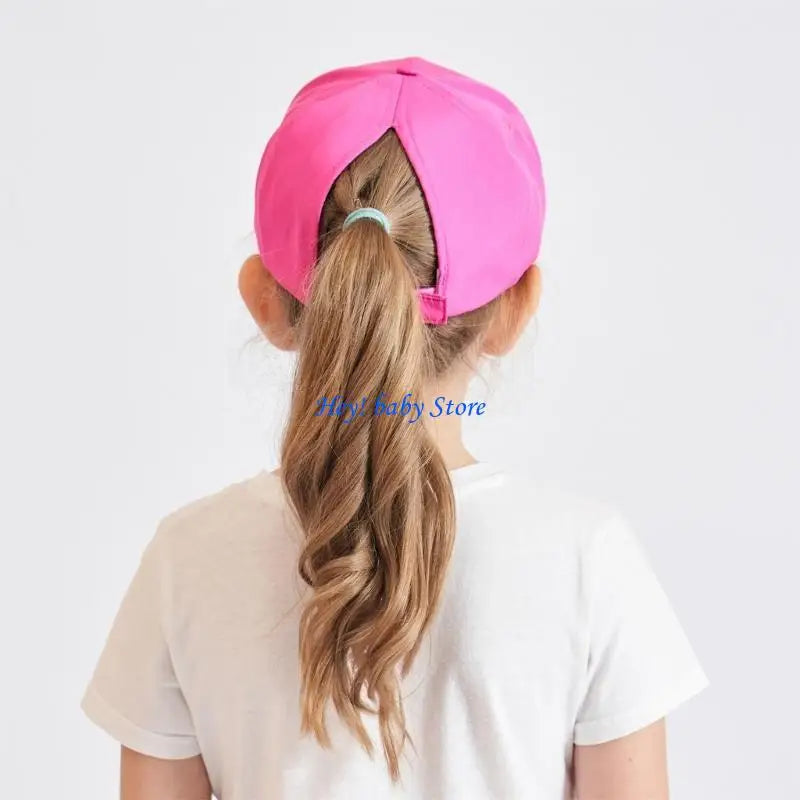 Girls Ponytail Hole Baseball Cap | Breathable Kids Sun Hat