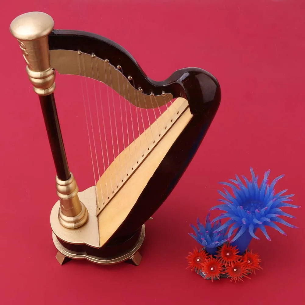 Instrument Ornaments Instrument Model Wooden Miniature Wooden Harp Model Home Decoration for Music Lover Gift Desktop Ornament Peaceful Pleasures Health and Wellness