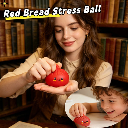 Kawaii Red Bread Squeeze Fidget Ball – Gift for Kids & Adults Fidget Squeeze Ball Peaceful Pleasures Health and Wellness