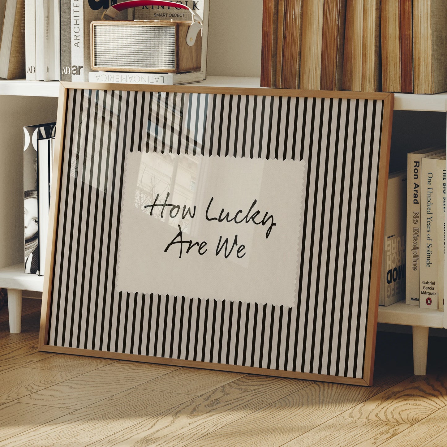 Retro 'How Lucky Are We' Vintage Black Striped Wall Art Print Canvas Painting Poster Picture For Living Room,Bedroom Home Decor Peaceful Pleasures Health and Wellness