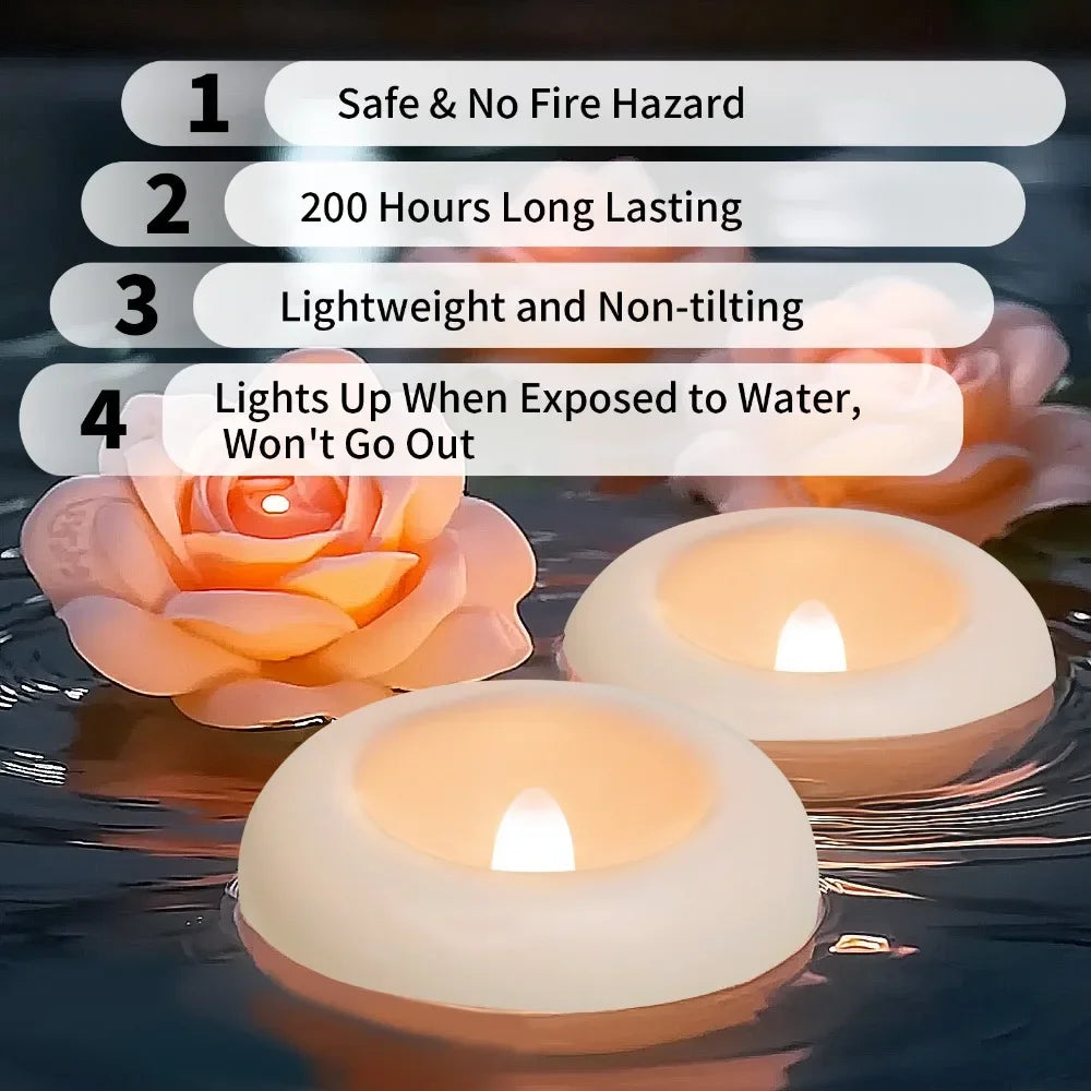 6-24 Pack Flameless LED Floating Candles Battery Operate Waterproof Tealights for Vases Wedding Party Pool Bathtub Decor Peaceful Pleasures Health and Wellness