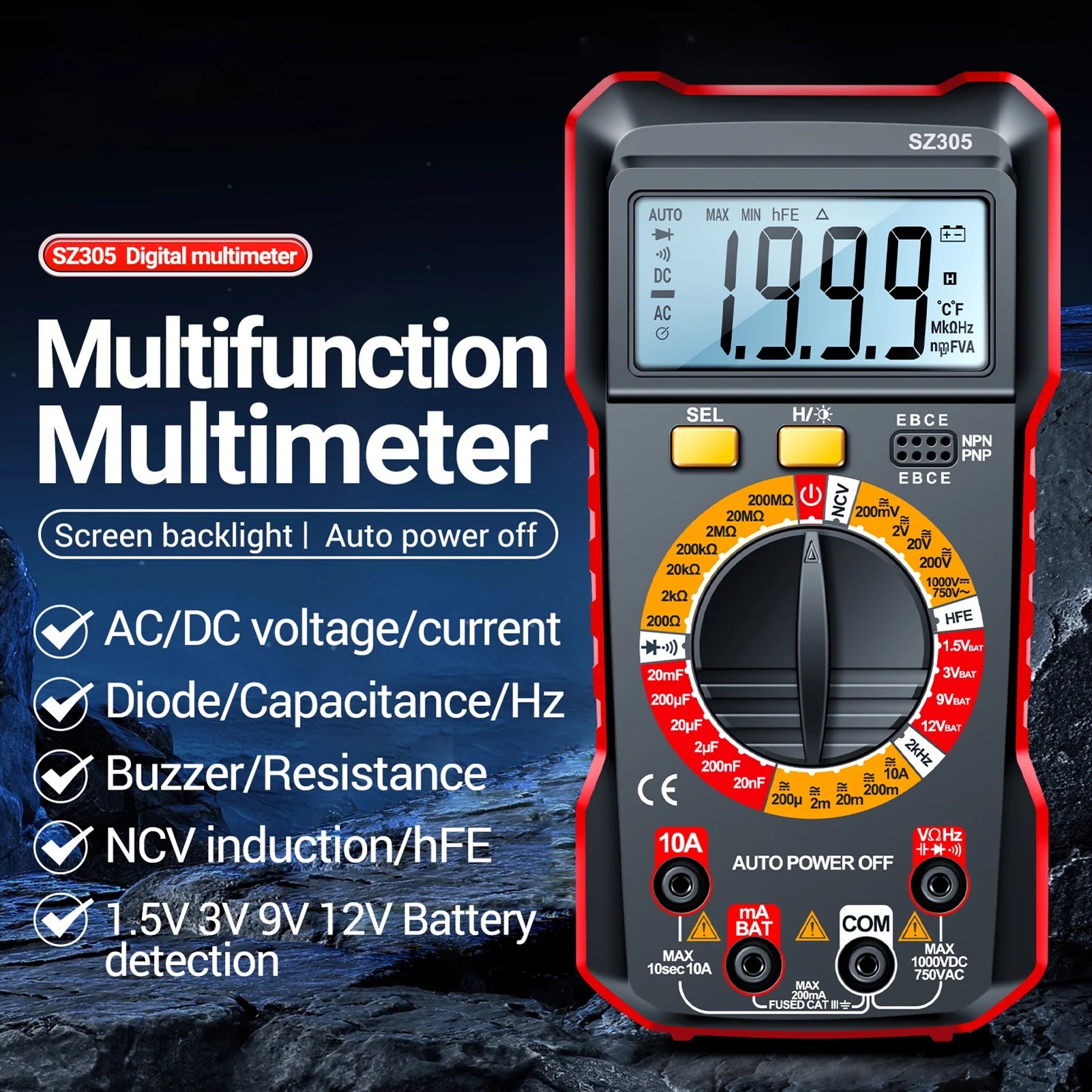 ANENG SZ305 Multimeter Capacitor Testers Professional 1999 Counts Smart Voltmeter Ohm Meter Fast Accurately Measures Voltage Peaceful Pleasures Health and Wellness