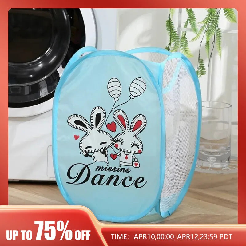 Cartoon Printed Foldable Laundry Basket Nylon Mesh Dirty Clothes Hamper Simple Modern Fabric Storage Bin for Home Organization Peaceful Pleasures Health and Wellness