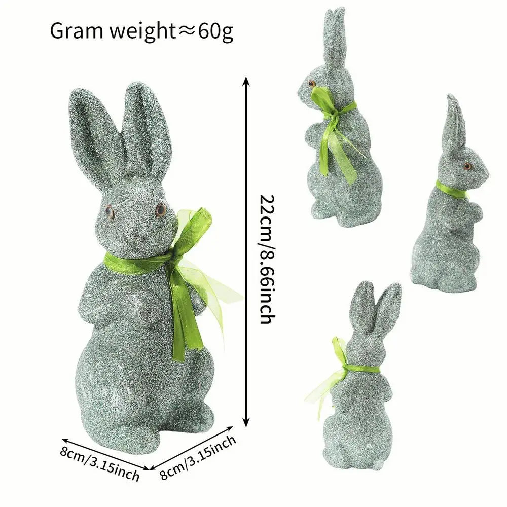 Easter Rabbit Garden Statue | Glitter Foam Bunny Figurine with Bow