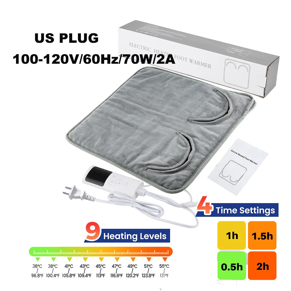 Household Electric Heating Pad Washable 100/220V Office Foot Hand Warming Mat Winter Body Shoulder Heater Blanket 9 Heat 4 Timer Peaceful Pleasures Health and Wellness US PLUG