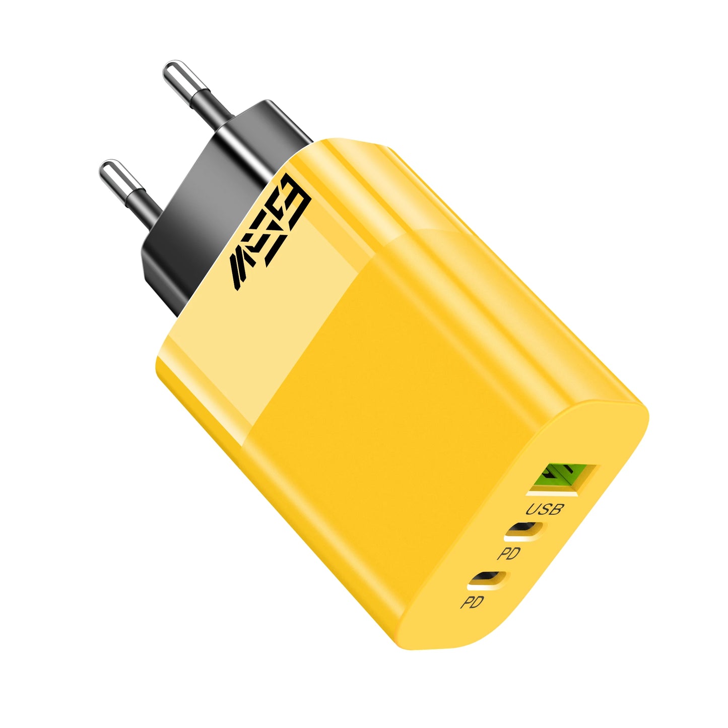 65W PD Fast Charger 3-Port USB-A Dual USB-C Wall Adapter Peaceful Pleasures Health and Wellness EU Yellow