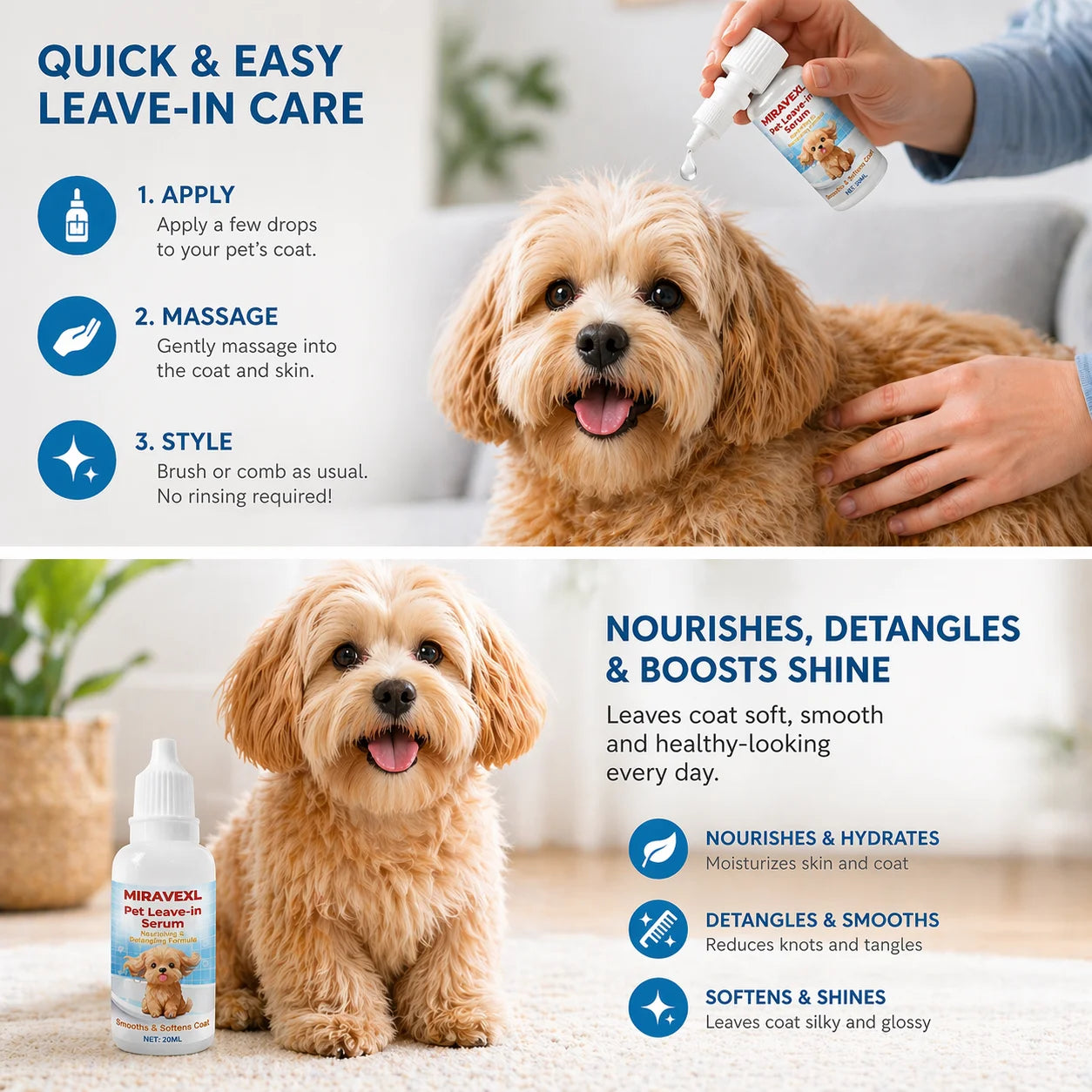 Pet Leave-In Serum - Nourishing, Detangling & Moisturizing Formula for Soft, Smooth & Healthy Dog Coat - Anti-Frizz Peaceful Pleasures Health and Wellness