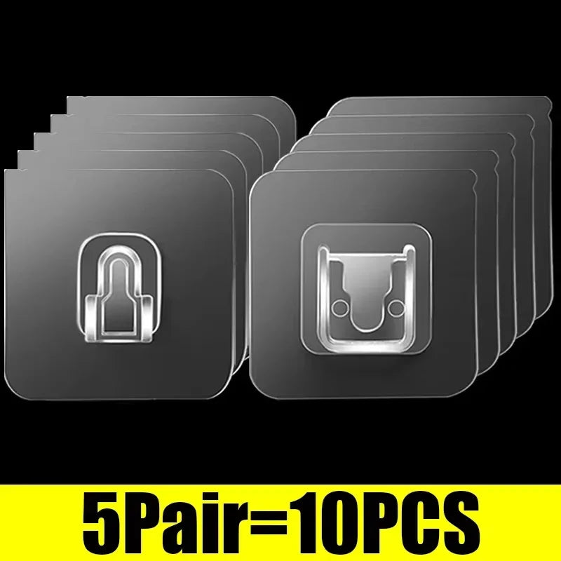 10 Pairs Transparent Adhesive Wall Hooks – No-Drill, Heavy Duty