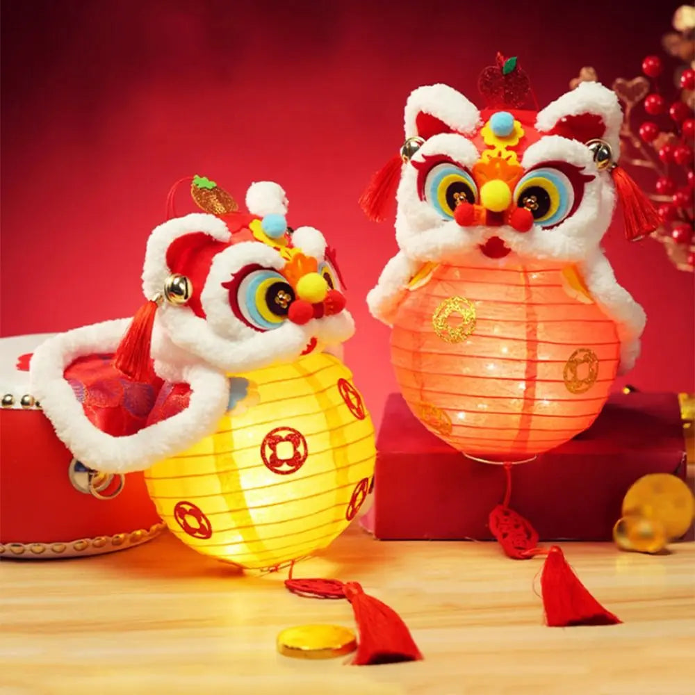 Year of The Horse Lion Dance Lantern DIY Kit Spring Lantern Festival Kids Handheld Glowing Handmade Flower Lamp Craft Supplies Peaceful Pleasures Health and Wellness