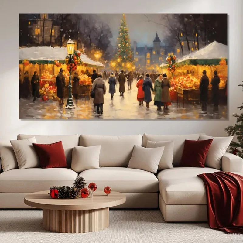 Christmas Painting Printed on Canvas Frameless, Retro Christmas Canvas Print Wall Art, Christmas Wall Decor, New Year Wall Decor Peaceful Pleasures Health and Wellness ZLH7164 30x60cm No Frame