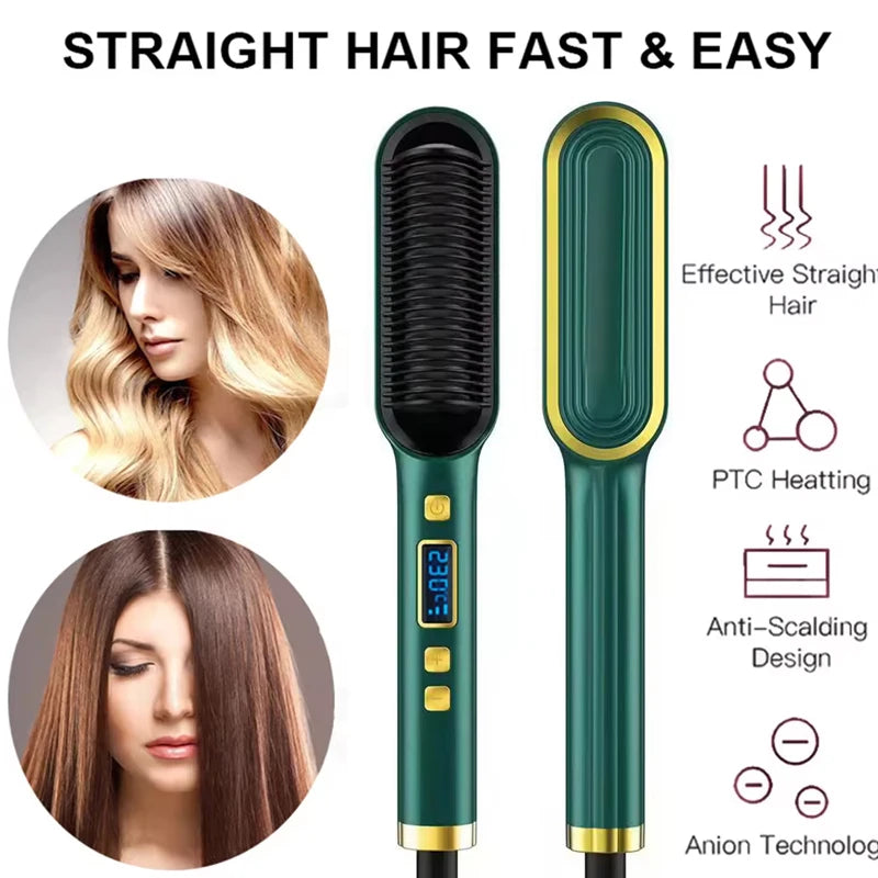 Household Electric Hair Straightener Brush Iron PTC Ceramic Plate LED Temperature Display for Outdoor Hotels Peaceful Pleasures Health and Wellness