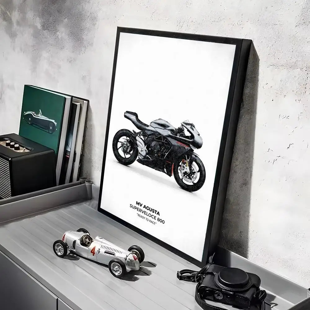 Cool Motorcycle A_AgustaS Design HD Linen Canvas Poster Wall Art Prints for Living Room Bedroom Office Home Decoration Gift Peaceful Pleasures Health and Wellness Black14 20x30cm