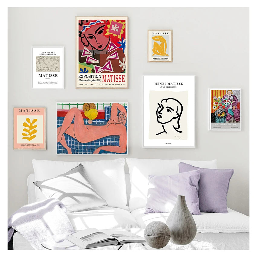 Nordic Matisse Leaf & Figure Canvas Wall Art | Living Room