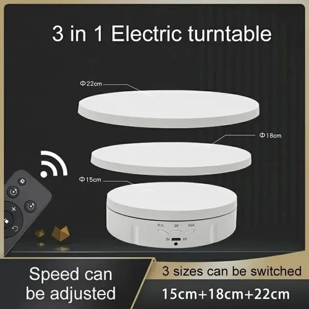 3 Speeds Electric Rotating Visualizer 360° Turntable Regulation USB Charge Display Stand For Video Shooting Prop Jewelry Shoes Peaceful Pleasures Health and Wellness