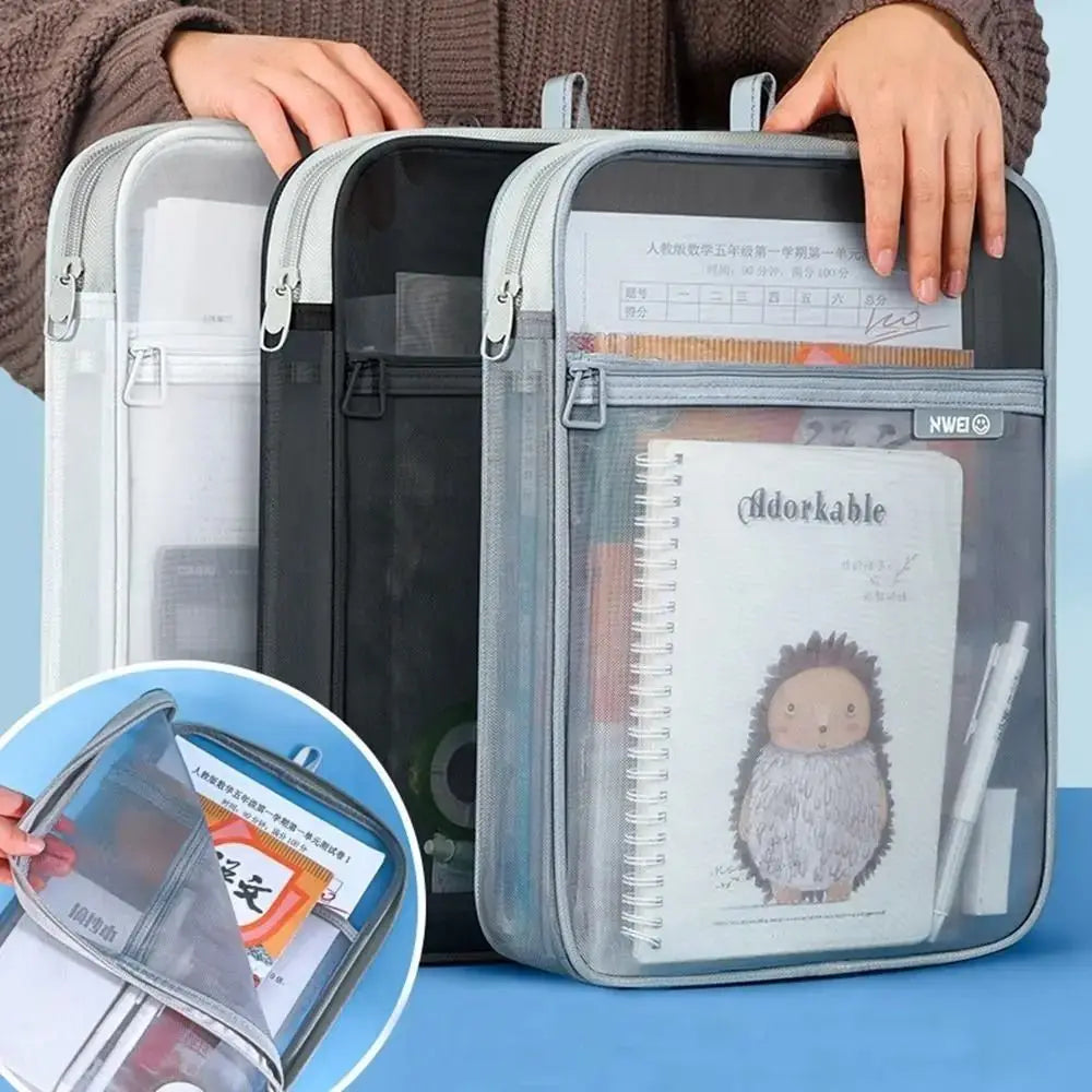 Portable Mesh Zipper Pouch Bag Thickened Waterproof Transparent File Holder Large Capacity Breathable Document Organizer Peaceful Pleasures Health and Wellness