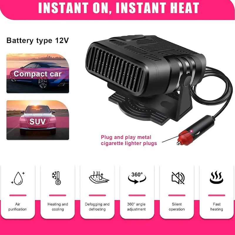 2 IN 1 Car Heater Defroster Auto Windshield Defogger With Plug in Cigarette Lighter Auto Dryer Car Accessories 12V/24V Peaceful Pleasures Health and Wellness