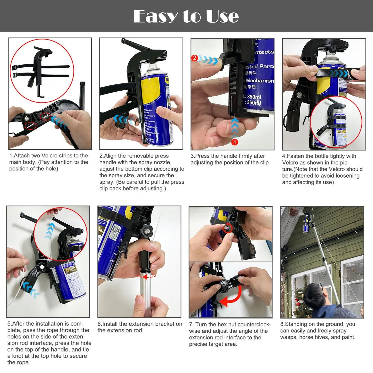 Adjustable Spray Can Extender with Angle Bracket Wand Adapter