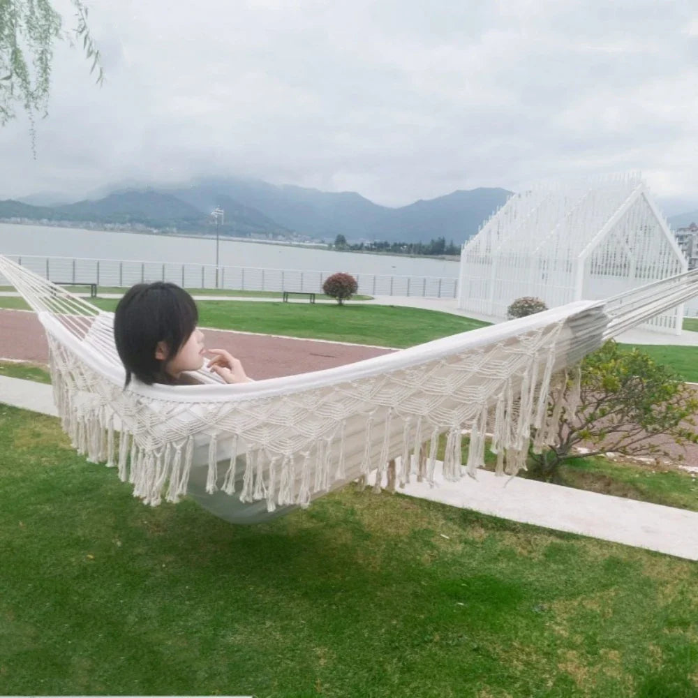 Boho Double Hammock – 2 Person Canvas Swing with Tassels