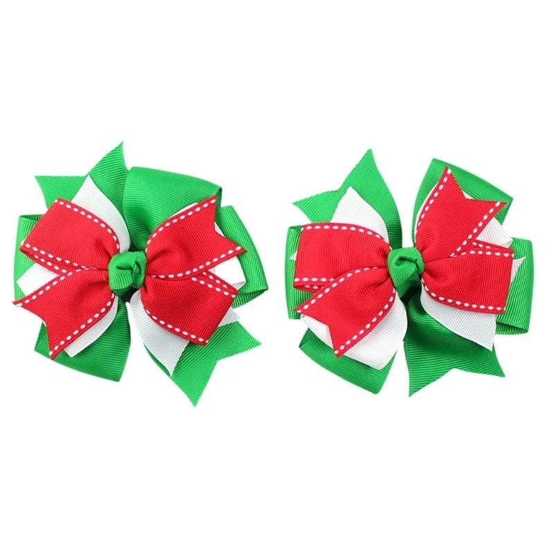 Christmas Bowknot Hair Clips | Holiday Hair Bows Pack of 2