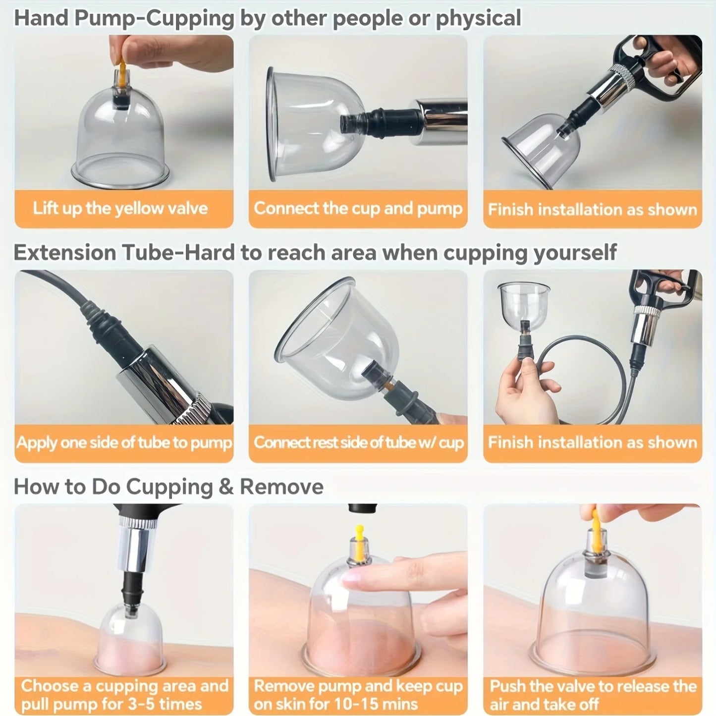 Cupping Relax Set Multiple Sizes of Vacuum Cups with Hand Pump and Detailed Cupping Manual Massage Cupping Set for Massage Peaceful Pleasures Health and Wellness