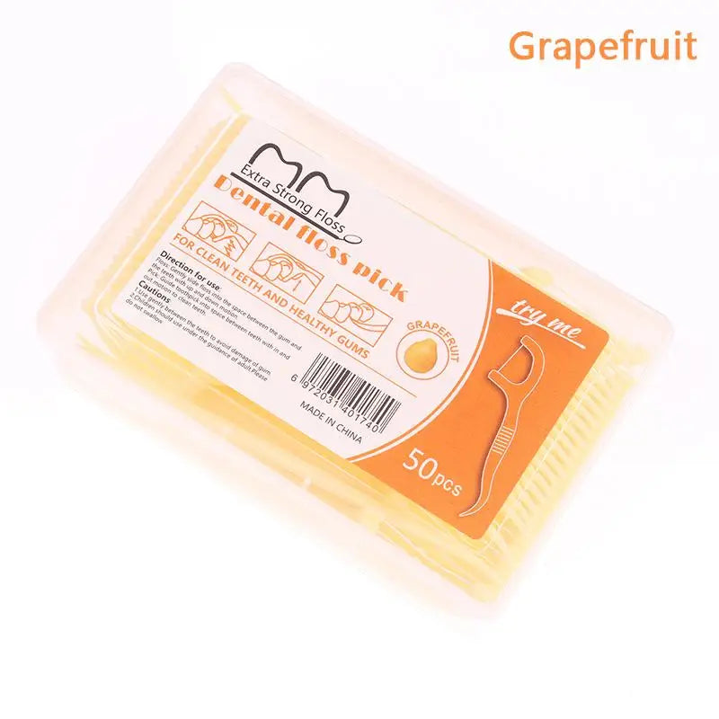 50 Sticks/Box Fruit Flavored Dental Floss Stick, With 4 Flavors To Choose From, Cleaning Tool For Gaps Between Teeth Peaceful Pleasures Health and Wellness grapefruit