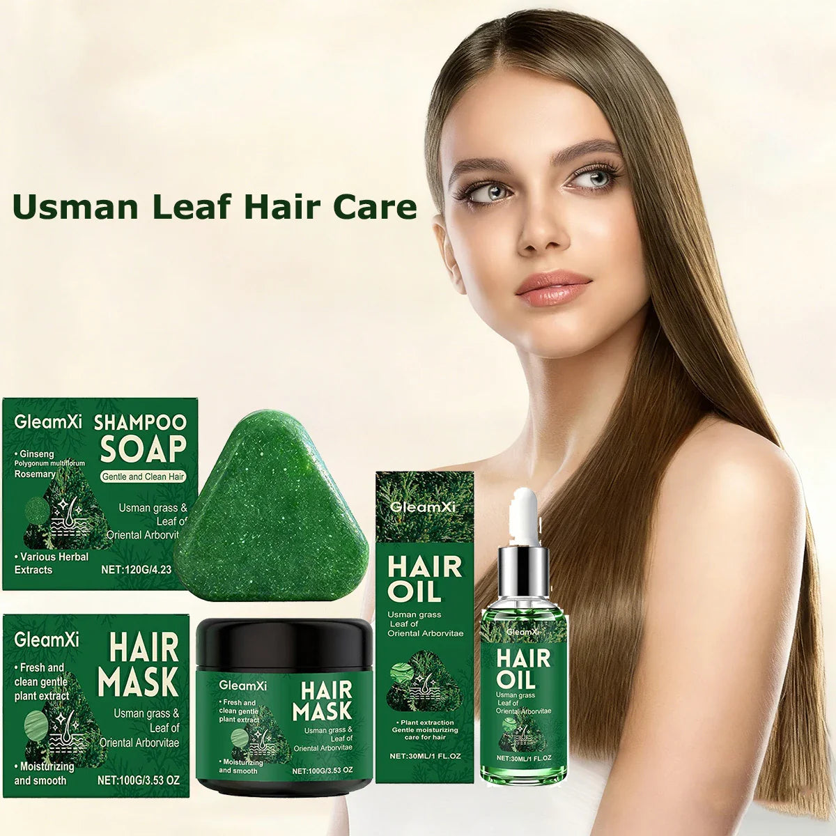 Usma Grass Shampoo Bar, Hair Mask & Oil Set – Thicken & Darken