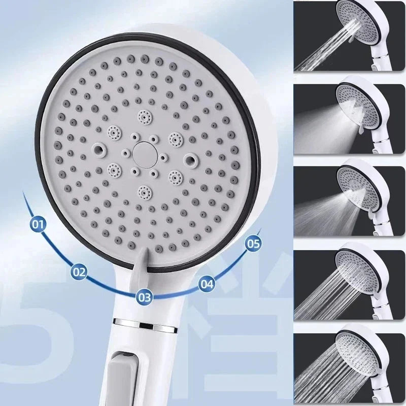 5-Mode Handheld Shower Head with Filter & Stop Button