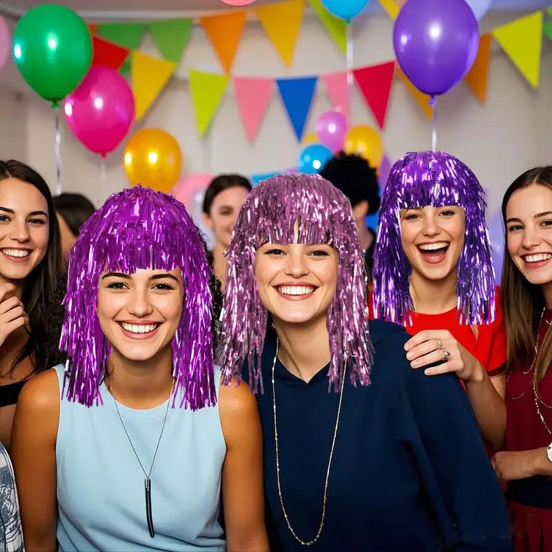 Foil Tinsel Fancy Dress Wig | Metallic Party & Cosplay Wig