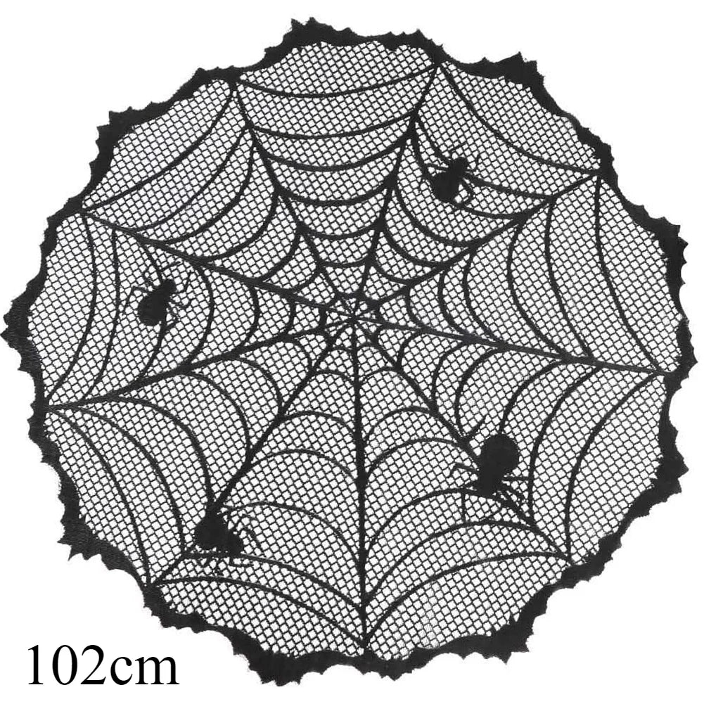 Halloween Black Lace Tablecloth – Spider Web & Bat Table Cover
