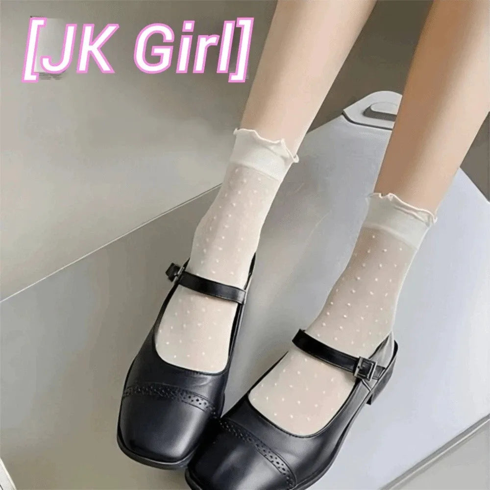 Women's Ruffled Lace Mesh Socks | Sheer Ice Silk Mid-Tube Lace Mesh Socks Peaceful Pleasures Health and Wellness