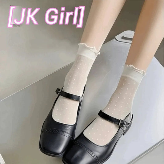 Women's Ruffled Lace Mesh Socks | Sheer Ice Silk Mid-Tube Lace Mesh Socks Peaceful Pleasures Health and Wellness