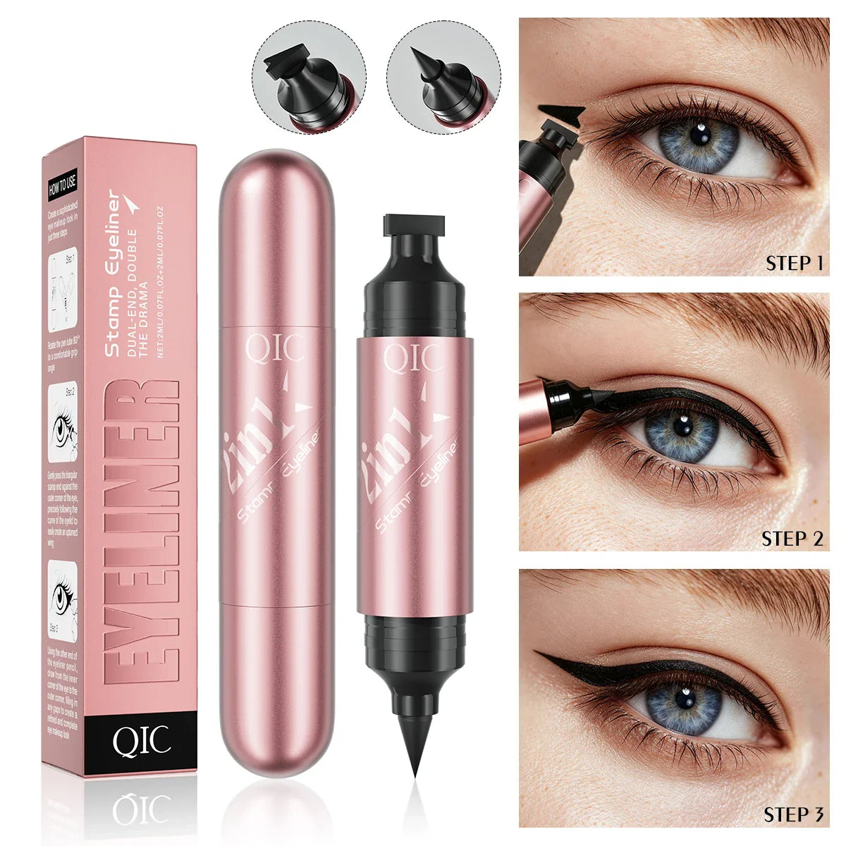 QIC 2-in-1 Stamp Eyeliner – Waterproof Quick-Dry Liquid Liner