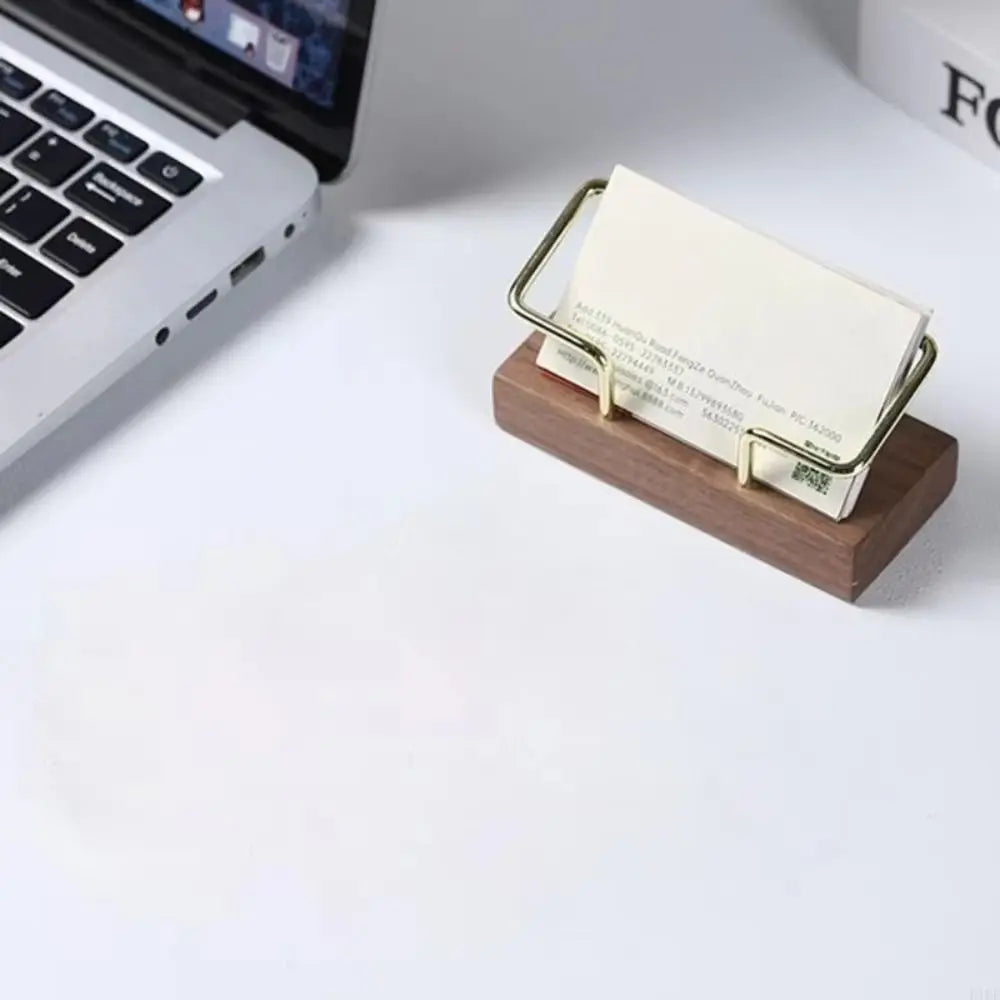 Tabletop Shelf Business Card Holder Walnut Wood Beech Wood Cards Display Stand Card Storage Metal Wooden Card Holder Manager Peaceful Pleasures Health and Wellness