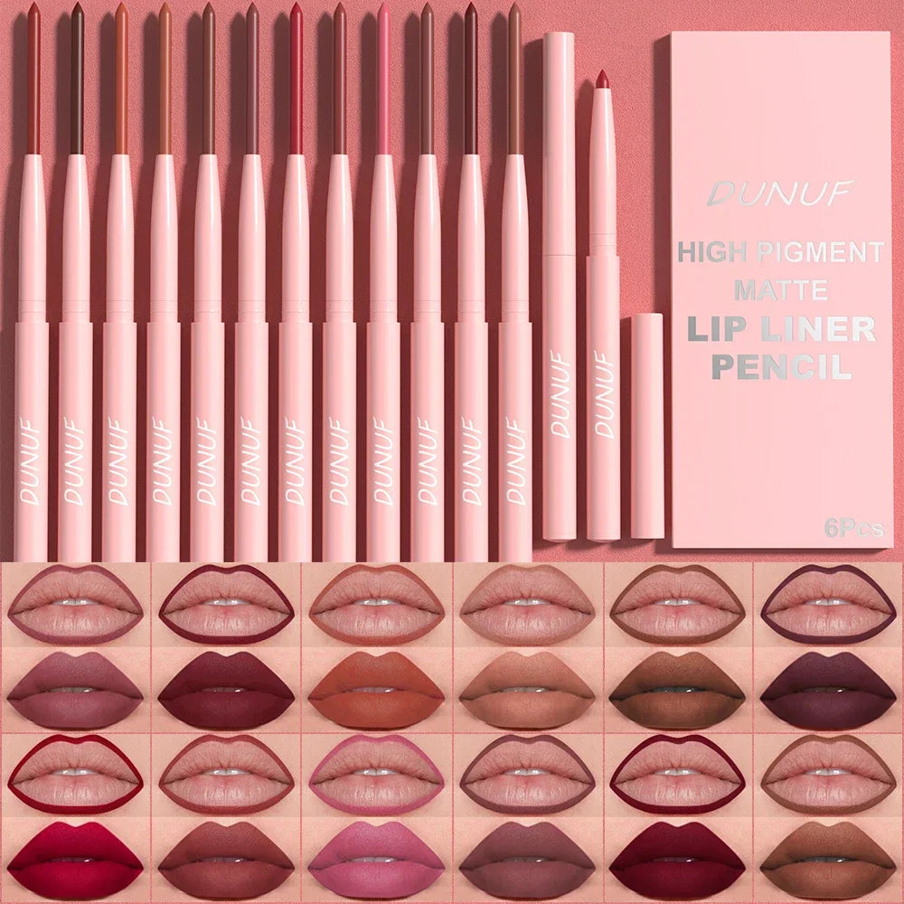6-Piece Waterproof Lip Liner Pen Set – Long-Lasting Color
