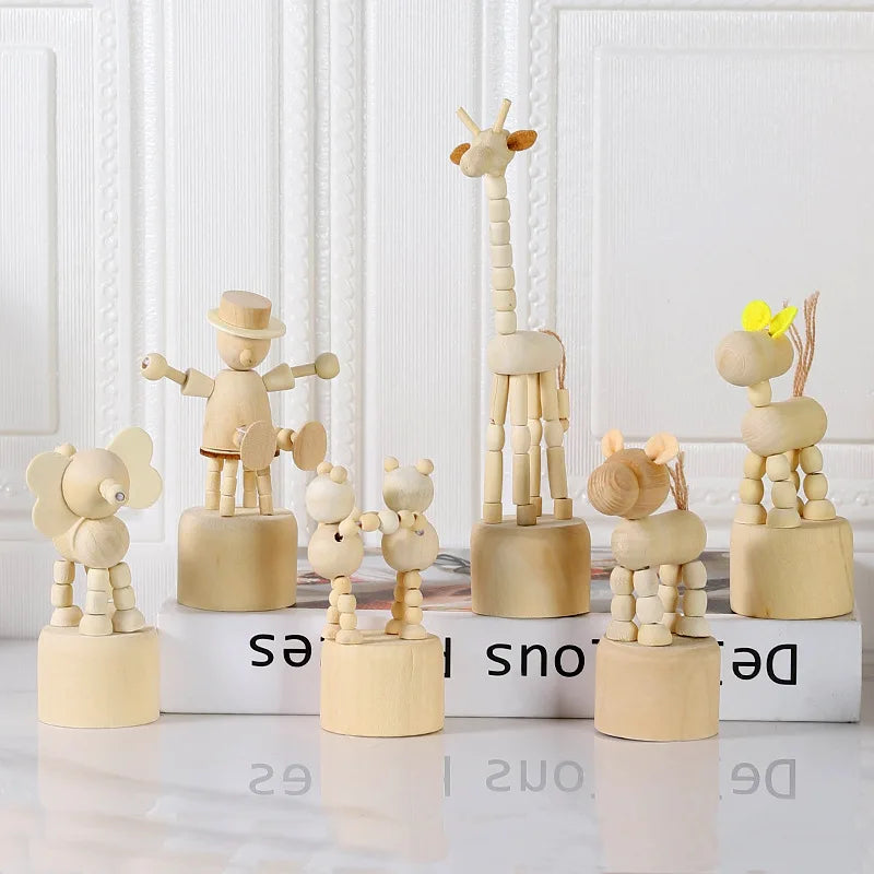 Wood DIY Craft Mini Dog/Clown/Giraffe/Duo Desktop Decoration Crafts Wooden Animal Miniatures Ornament Book Shelf Fun Decor Peaceful Pleasures Health and Wellness
