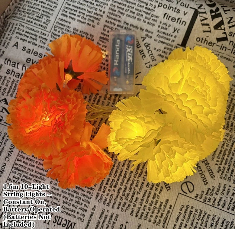 5 Ft LED Orange Marigold Garland Lights | Halloween Diwali Décor