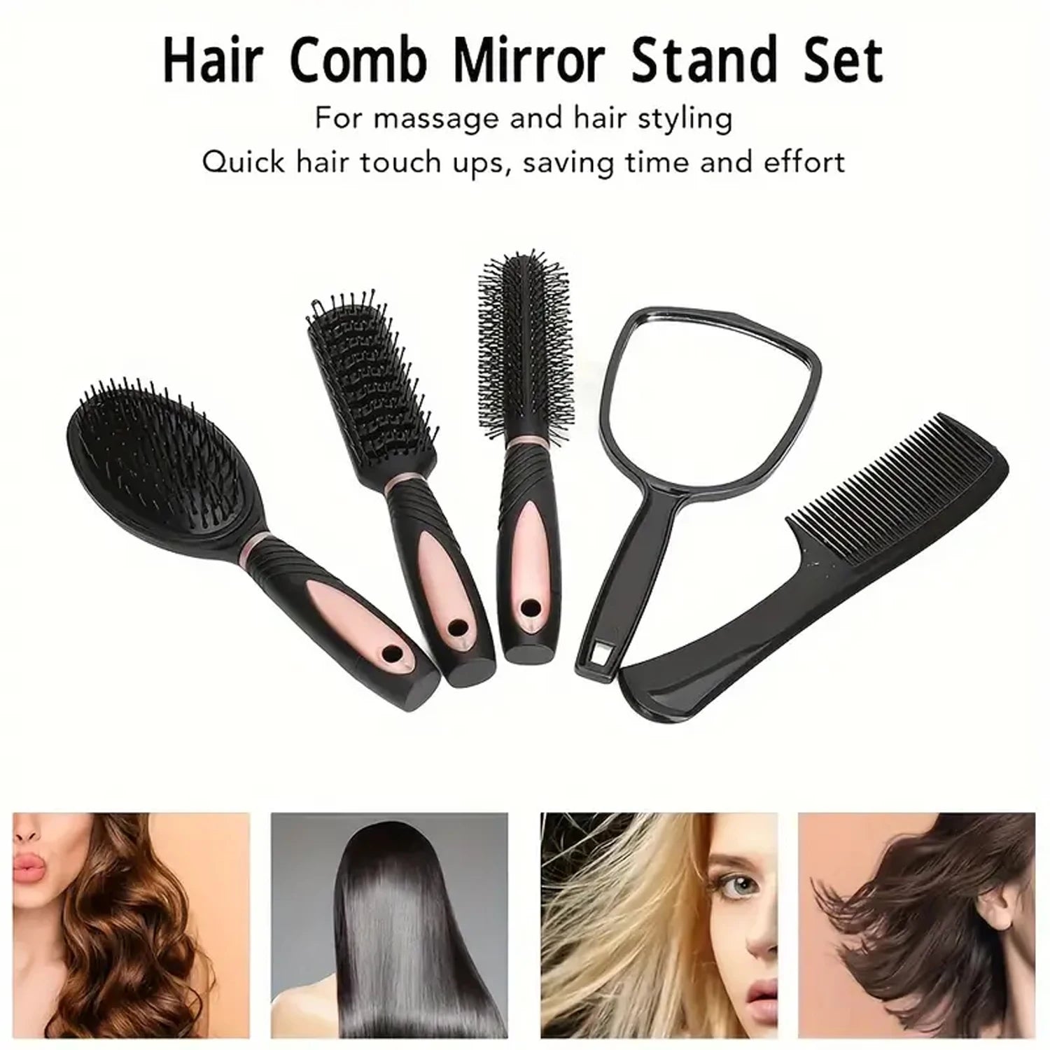 5-Pack Comb Brush Set Professional Massage Comb Cosmetic Hair Styling Tool Set With Mirror Hair Brush Holder Peaceful Pleasures Health and Wellness