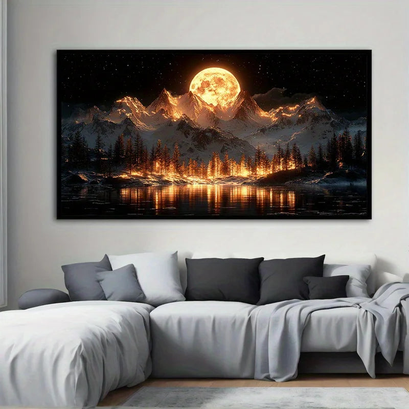 Abstract Moonlit Snow Mountain Canvas Wall Art | Unframed Canvas Wall Art Print Peaceful Pleasures Health and Wellness